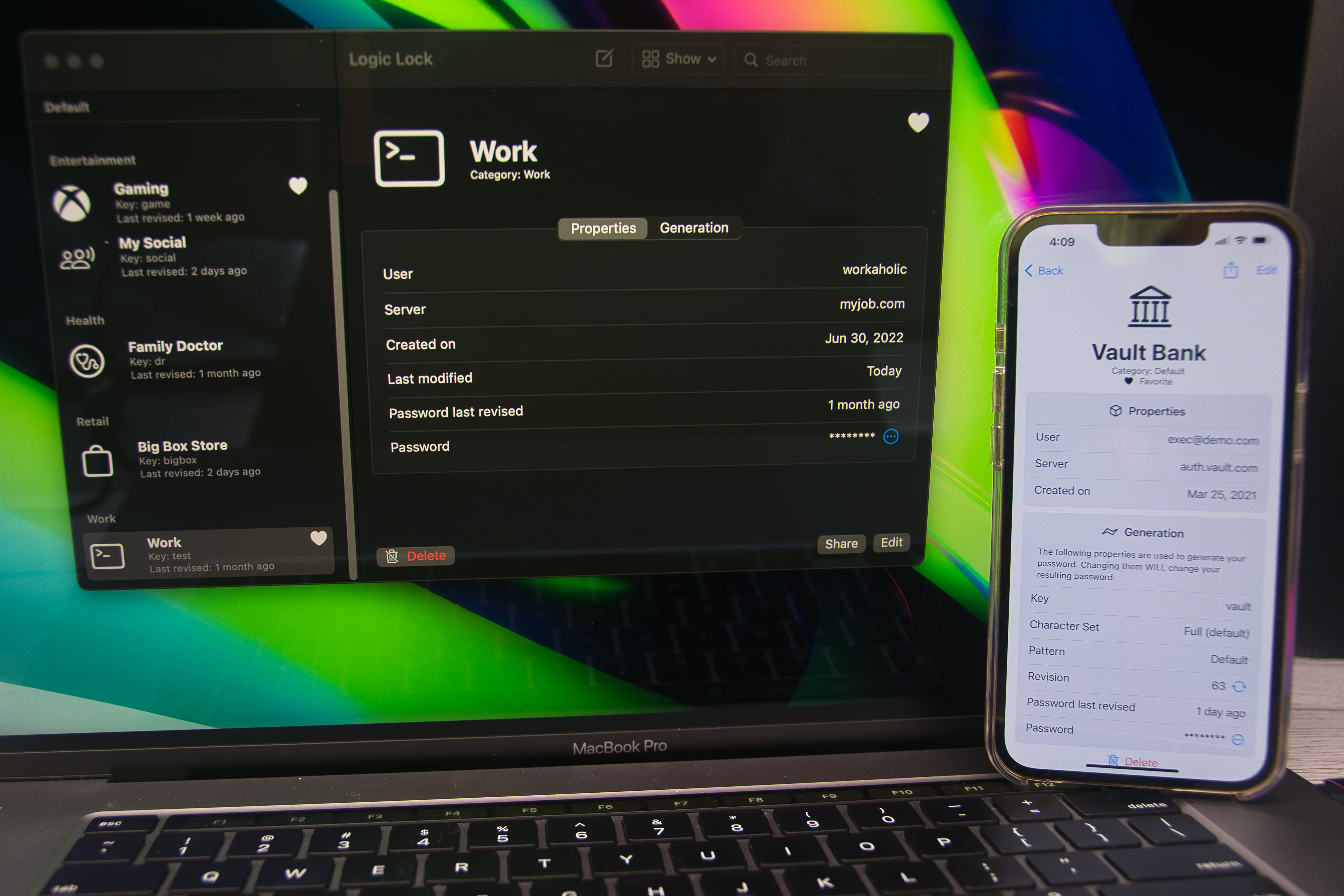 Screenshot of Logic Lock on MacOS and iPhone